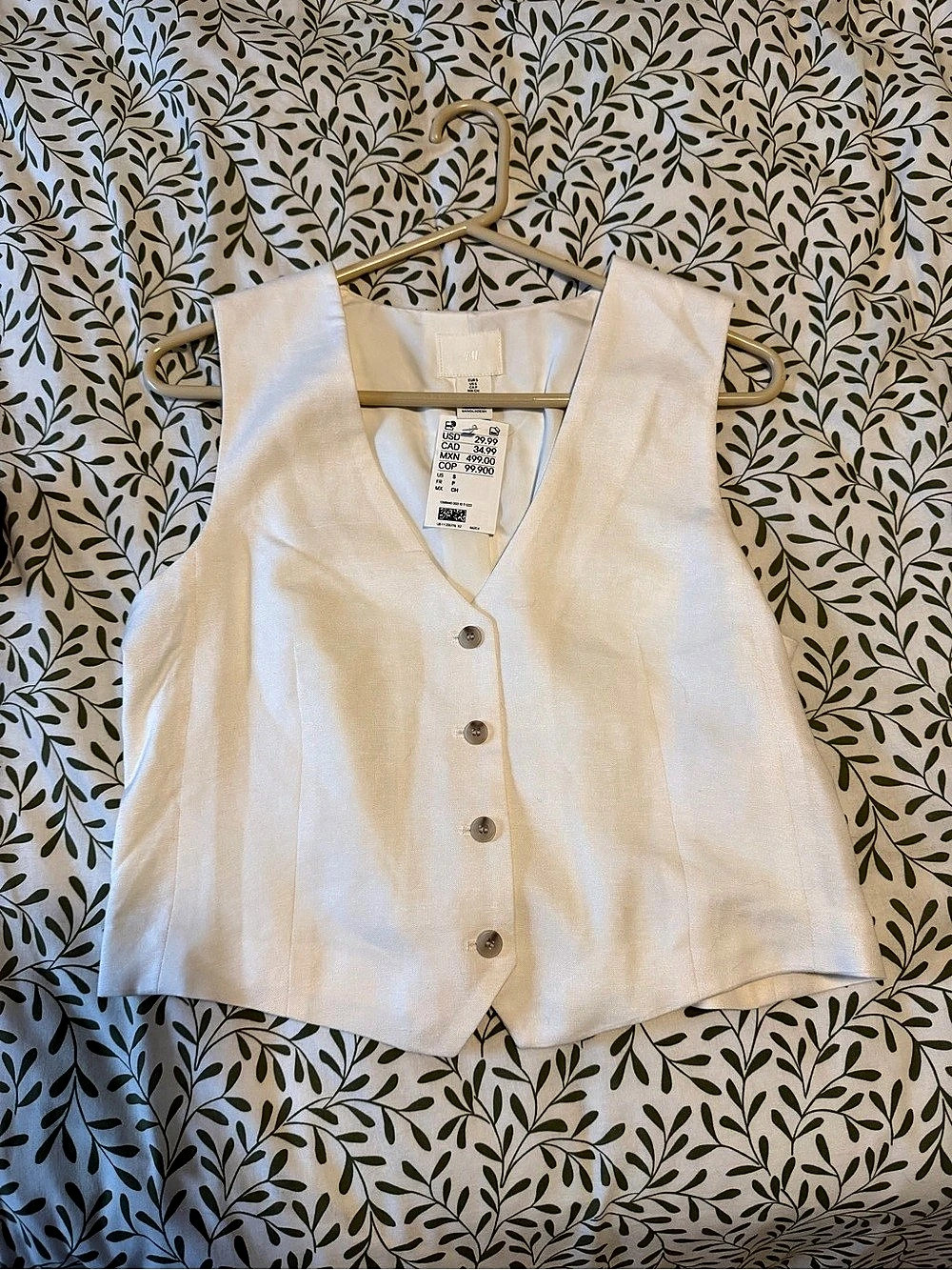 H&Medium Linen-Blend Waistcoat Linen Vest White small